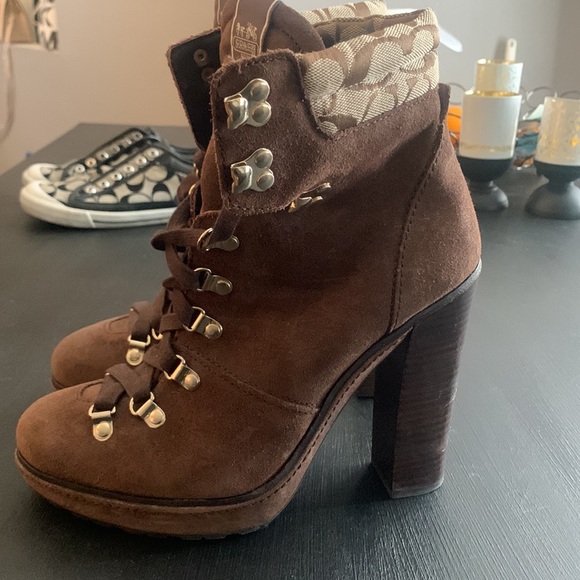 suede coach heeled boots - Picture 3 of 6